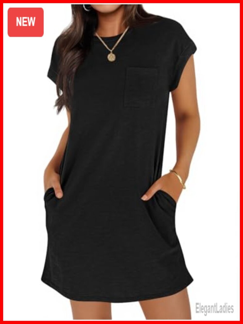 Summer Mini T-Shirt Dress Short Sleeve Crewneck Loose Fit with Pockets